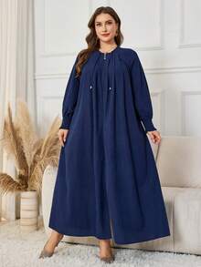 Al Najma Vestido casual feminino folgado, gola redonda, manga comprida, veludo cotelê, tamanho grande, adequado para outono/inverno