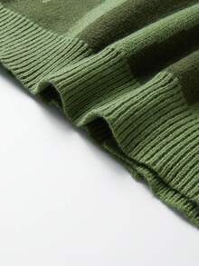 Claim Dot 男士休闲时尚美式街头风格字母图案 V 领纽扣开衫，秋冬 - 軍綠色 - 查看 7