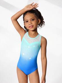 2pcs/Set Young Girls' Gymnastics Leotard And Shorts Set, Cute Printed & Rhinestone Decor, Suitable For Casual, Sports, Competition - Multicolor - View 6