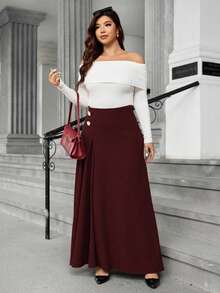 Easura Váy xếp ly kim loại thời trang và thanh lịch cỡ lớn dành cho người đi làm - Màu Đỏ Sâu - Xem 4