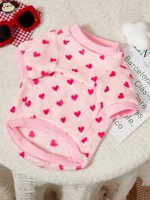 PETSIN Valentine's Day 1pc Coral Fleece Pink Heart Print Pet Sweatshirt, Warm And Hat-Free, Suitable For Cats And Dogs - Multicolor - View 2