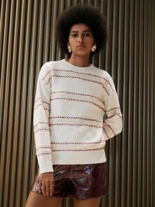 SHEIN ChicEase Women's Casual Fashionable Young Minimalist Versatile Commuting Loose Crew Neck Colorblock Christmas Sweater, Autumn/Winter - Apricot - View 5