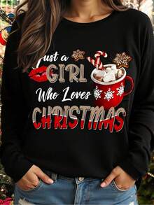 EMERY ROSE Plus Size Christmas T-Shirt, Plus Size Streetwear Graphic Tee, Casual Comfy Top, Vacation Vibe Fall - Black - View 5