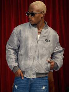 PAVTROS Manfinity Streetrush 男士街头风流行INS同款男士长袖夹克，街头服饰，冬季夹克，保暖冬装，圣诞节，男友礼物，Y2K夹克，灰色夹克，街头服饰夹克，短款男士夹克 - 灰色 - 查看 3