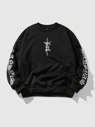 Street Life Men's Casual Letter Graphic Loose Fit Crew Neck Sweatshirt, Autumn