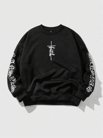 Street Life Felpa casual da uomo con grafica a lettere, vestibilità ampia, girocollo, autunnale