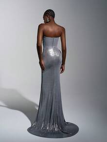 Elitara Thanh lịch, Lãng mạn, Gợi cảm, Tối giản, Xám, Vải sequin, Vải phủ chắp vá, Thời trang, Ngày lễ, Kỳ nghỉ, Tiệc sinh nhật, Sự kiện cưới, Váy dạ hội trang trọng - Xám - Xem 3