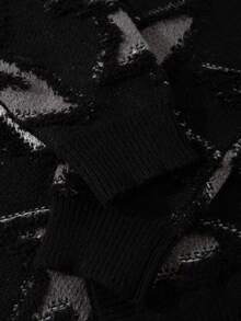 ROMWE MEN Street Life Spring Casual Graphic Men'S V-Neck Button Front Fashionable Five-Pointed Star Pattern Knit Cardigan Sweater, Winter - Black - View 3