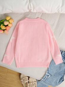 年轻女孩宽松圆领星星图案休闲毛衣秋冬女孩衣服 - 淺粉色 - 查看 2