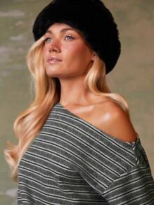 Athîral Women's Casual Striped Print Asymmetrical Neck Drop Shoulder Loose Long Sleeve T-Shirt, Spring/Autumn - Multicolor - View 4