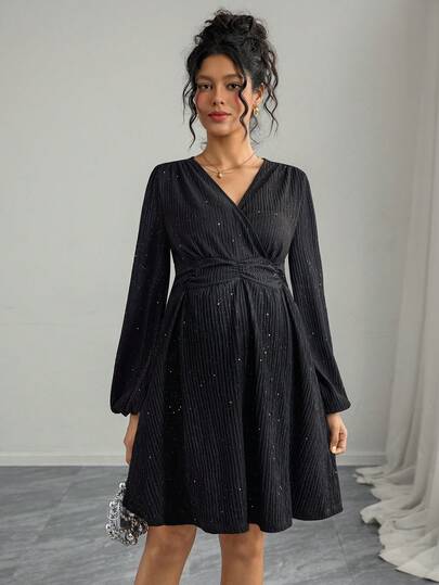 Momance 优雅褶皱V领灯笼袖孕妇装，秋季