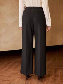 MOTF PREMIUM PLUS ELEGANT PINTUCK BUTTON DECOR PANTS - Black - View 3