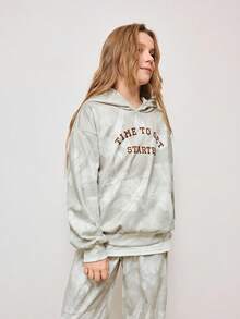 Tween Mädchen Lässig Set aus Hoodie mit Buchstaben-Grafik und Jogginghose, Herbst - Grau - Übersicht 4