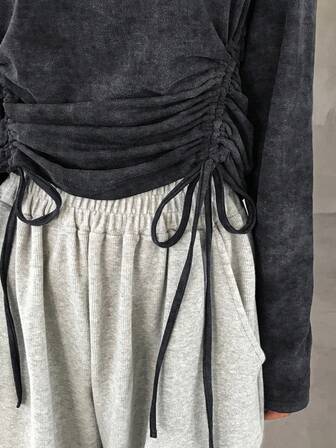 FRIFUL 女士休闲扎染抽绳长袖 T 恤，春秋季