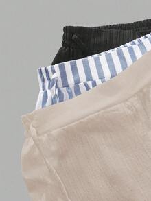 SHEIN Essnce 3 件套女士休闲纯色百搭高腰抽绳口袋直筒宽松裤套装，适合春夏季 - 彩色 - 查看 3