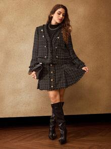 MOTF PREMIUM CHAQUETA CORTA DE CUELLO REDONDO CON FLECOS EN EL BAJO, TALLA GRANDE, OTOÑO/INVIERNO - Negro - Ver 4