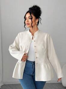 Elenzga A字金属纽扣领夹克，适合通勤和旅行 - 杏色 - 查看 4