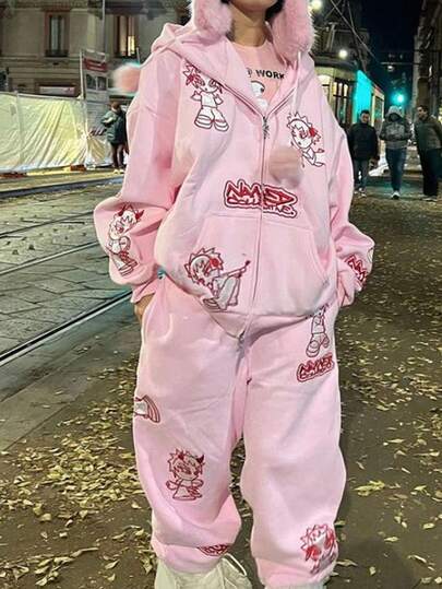 Rovax 2 pièces Ensemble casual femme avec capuche à fermeture éclair et cordon de serrage aux épaules tombantes