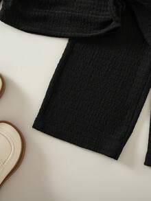 Babygirl Casual Versatile Solid Color Black Long Sleeve T-Shirt Set - Black - View 9
