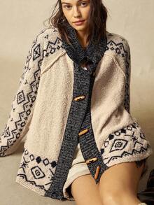 Bohemela Áo len cardigan cài nút sừng họa tiết thời trang thu đông cho nữ - Màu be - Xem 9