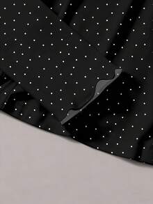 SHEIN EZwear 1 件女式加大码白色波尔卡圆点印花卷边袖口和领口休闲 T 恤，秋冬 T 恤，黑色 T 恤 - 彩色 - 查看 5