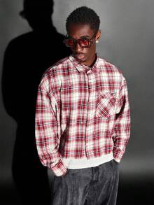SUMWON Camisa de botones de manga larga a cuadros con ajuste corto, patrón a cuadros rojos, de algodón casual y oversize, prenda esencial de otoño e invierno para el streetwear clásico de todos los días - Multicolor - Ver 1