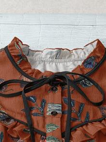 Linhara 大码女式花卉印花休闲优雅夏日度假衬衫 - 珊瑚橙 - 查看 4