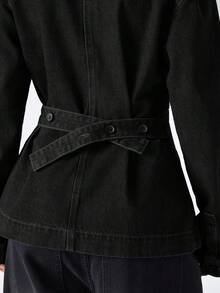 LYSMO Women's Fashion Front Button Waist Denim Blouse - Black - View 5