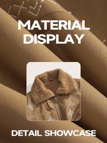 Anewsta 女士时尚刺绣PU复合毛皮夹克，秋冬 - 卡其色 - 查看 6