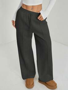 SHEIN PETITE Women's Fall Pebble Detail Straight-Leg Sweatpants Baggy - Dark Grey - View 5