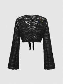 ROMWE Fairycore Cárdigan corto de manga acampanada con bordado de hojas, sol y luna en estilo retro fairycore para mujer