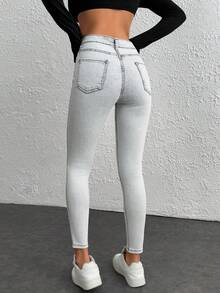 EURMUSE Quần Jeans Denim Thường Ngày Có Nút Túi Phía Trước Cho Nữ, Mặc Hàng Ngày - Màu Xám nhạt - Xem 2
