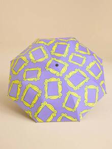 FRIENDS X SHEIN 1 Piece Cartoon Pattern Print Folding Umbrella, UV Protection, Suitable For School, Work, Outdoor And Daily Use, Specially Designed For College Students, High School Students And Men And Women, Photo Frame, Friendship