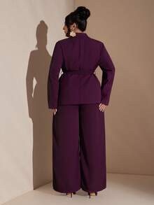 SHEIN BAE Conjunto de traje casual y elegante de manga larga con cruce envolvente para mujer de talla grande