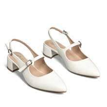 WEIDE Zapatos de tacón medio destalonados para mujer – Punta fina con metal, elegantes y cómodos, ideales para oficina y eventos sociales - Beis - Ver 9