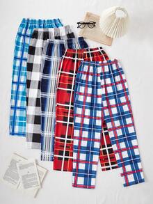 5件套男童格纹休闲裤，这款裤子组合套装适合青少年男孩居家休闲穿着或作为室内休闲装。简约的设计风格易于搭配，让男孩居家也能散发时尚活力。适合所有季节，采用弹力透气的针织面料，可机洗，穿着舒适，易于护理（5件单独出售） - 紅色 - 查看 2