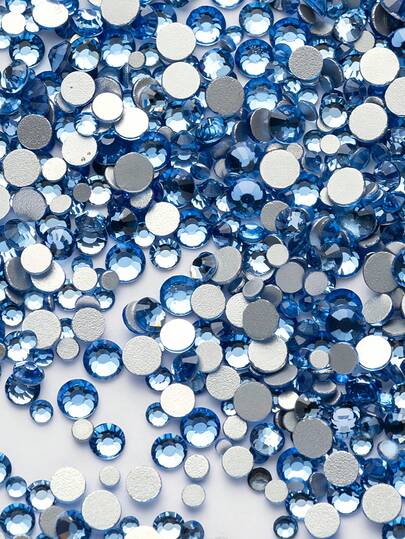 2000pcs 3-6mm Silver Flat Light Blue Resin Rhinestones, Round Jelly Gemstones For Making Accessories Shoes, Clothes, Cosmetics, Bags, Decoration