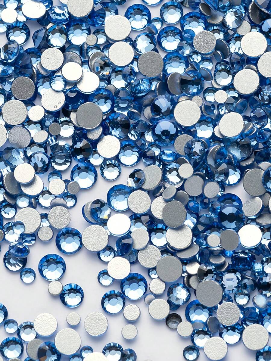 2000pcs 3-6mm Silver Flat Light Blue Resin Rhinestones, Round Jelly Gemstones For Making Accessories Shoes, Clothes, Cosmetics, Bags, Decoration - Light Blue - View 1