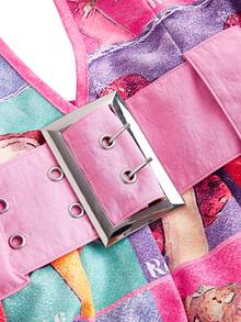 Y2Kool Anapauaaart 艺术家大码复古人物绘画印花连衣裙，适合假日、派对、度假音乐会、春季、海滩、节日、锐舞派对、伊比沙岛风格、舞会礼服。 - 粉色 - 查看 5