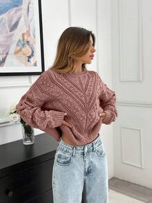 SHEIN Cottnline Women's Asymmetric And Pon Pon Knit Pattern Detailed Sweater - Dusty Pink - View 8