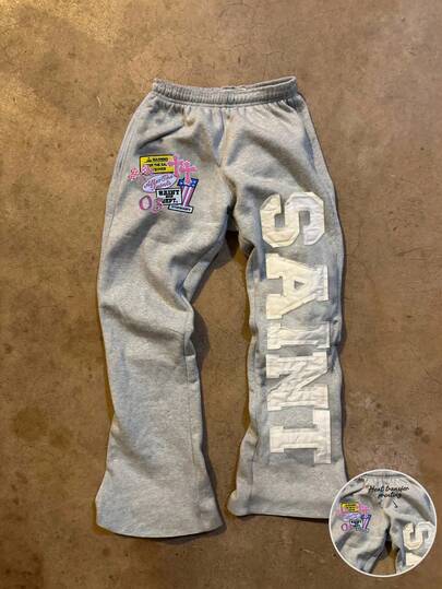 Glimmora Y2K 复古街头潮流女士运动裤，复古原宿嘻哈刺绣印花图案休闲慢跑裤，时尚灰色中性宽松长裤