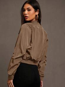 Siren Gaze Chaqueta bomber con cierre de cremallera para otoño/invierno - Marrón Mocha - Ver 2