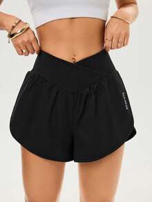 Easithlete 2pcs/Set Casual Versatile Asymmetrical Waistband Design Slim Fit Letter Print Sports Shorts Gym Shorts Pack Women Loose Workout Shorts - Multicolor - View 3