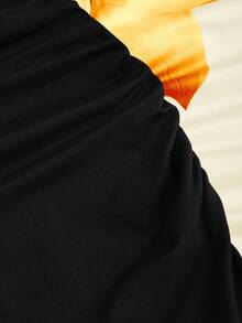 Sweetra 2件套女士优雅派对纯色美人鱼裙和花卉印花裙套装 - 淡黃色 - 查看 8