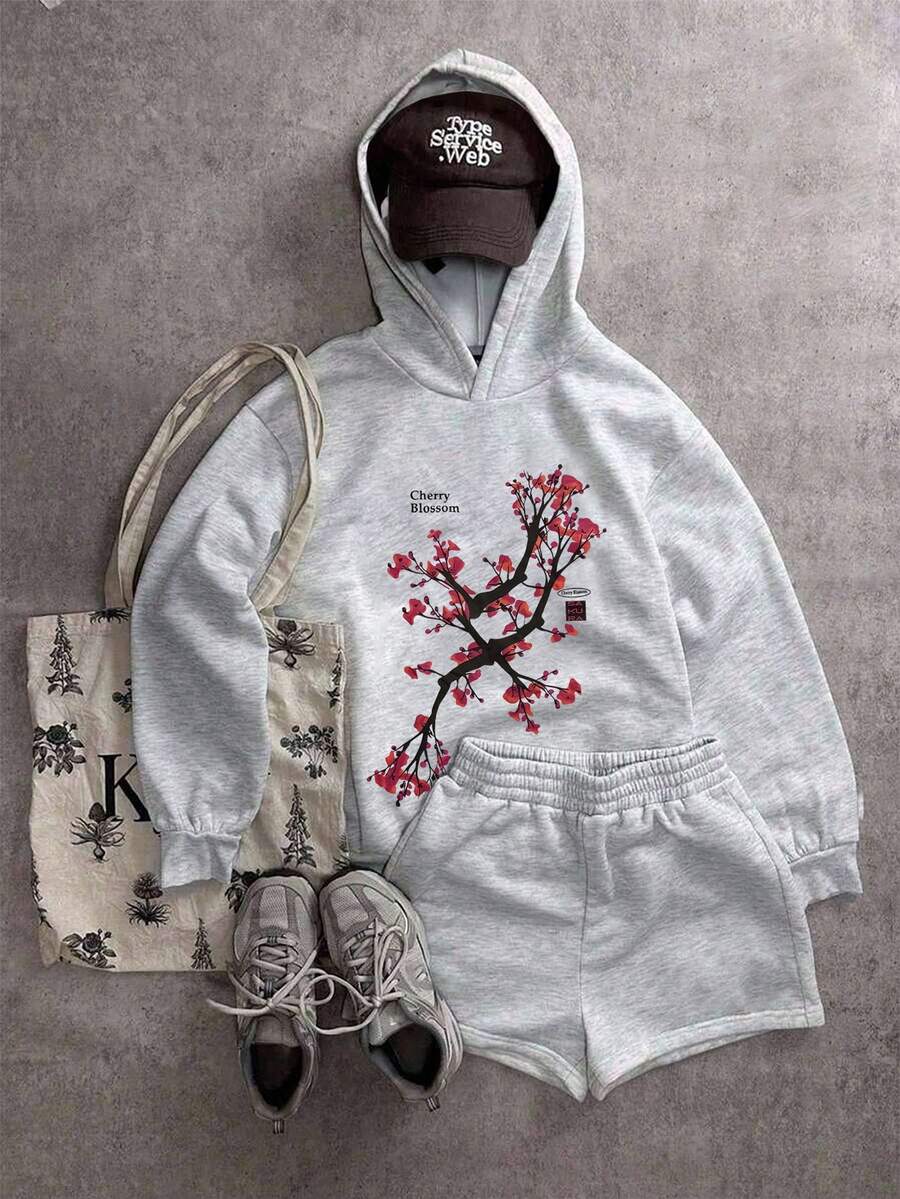 Women's Sakura Tree Branch Print Sweatshirt - Grey - View 1