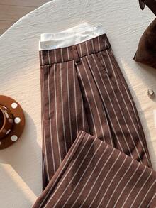 Comfortcana 女士优雅条纹直筒裤 - 棕色 - 查看 5