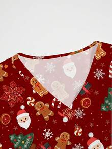 PopScrub Christmas Cartoon Print Scrub Uniform Top - Multicolor - View 4