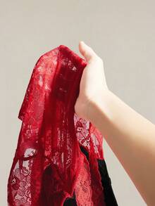 SHEIN ICON Women's Red Lace Semi-Sheer Camisole, Paired With Black Lace Spaghetti Strap Top, 2 Pieces Set,Sexy Tops - Red and Black - View 11