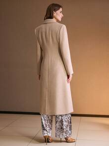 MOTF PREMIUM WOMEN'S DOUBLE-BREASTED LAPEL SLIM FIT LONG OVERCOAT, AUTUMN/WINTER - Khaki - View 6