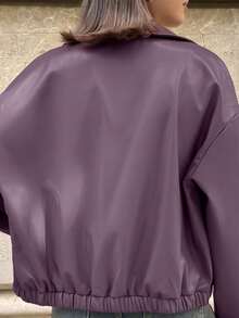 Aloruh 秋冬时尚百搭通勤款 Ancla 紫色 PU 夹克 - 紫色 - 查看 7